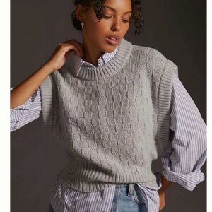 Anthropologie Basketweave Sweater Vest Grey Small